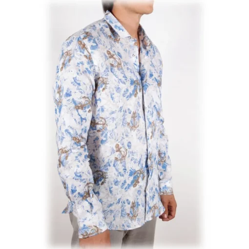 Poggianti 1958 Poggianti 1985 - Linen Fantasy Shirt French Collar - Handmade in Italy - New Luxury Exclusive Collection - Avvenice