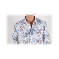 Poggianti 1958 Poggianti 1985 - Linen Fantasy Shirt French Collar - Handmade in Italy - New Luxury Exclusive Collection - Avvenice