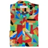 Poggianti 1958 Poggianti 1985 - Multicolor Geometric Fantasy Shirt, Korean Collar - Handmade in Italy - New Luxury Exclusive Collection - Avvenice^ Shirts