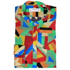 Poggianti 1958 Poggianti 1985 - Multicolor Geometric Fantasy Shirt, Korean Collar - Handmade in Italy - New Luxury Exclusive Collection - Avvenice^ Shirts