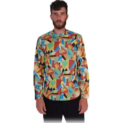 Poggianti 1958 Poggianti 1985 - Multicolor Geometric Fantasy Shirt, Korean Collar - Handmade in Italy - New Luxury Exclusive Collection - Avvenice^ Shirts