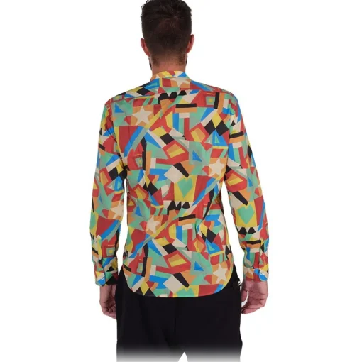 Poggianti 1958 Poggianti 1985 - Multicolor Geometric Fantasy Shirt, Korean Collar - Handmade in Italy - New Luxury Exclusive Collection - Avvenice^ Shirts