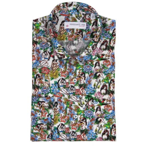 Poggianti 1958 Poggianti 1985 - Multicolor Soft Collar Fantasy Shirt - Handmade in Italy - New Luxury Exclusive Collection - Avvenice