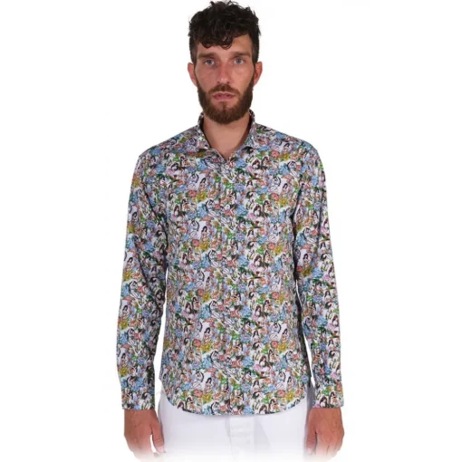 Poggianti 1958 Poggianti 1985 - Multicolor Soft Collar Fantasy Shirt - Handmade in Italy - New Luxury Exclusive Collection - Avvenice