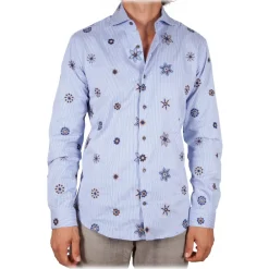 Poggianti 1958 Poggianti 1985 - Patterned Shirt with Soft Embroidery Collar - Handmade in Italy - New Luxury Exclusive Collection - Avvenice