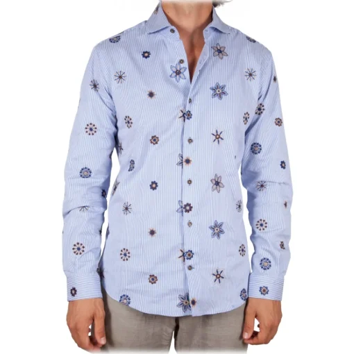 Poggianti 1958 Poggianti 1985 - Patterned Shirt with Soft Embroidery Collar - Handmade in Italy - New Luxury Exclusive Collection - Avvenice