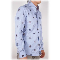 Poggianti 1958 Poggianti 1985 - Patterned Shirt with Soft Embroidery Collar - Handmade in Italy - New Luxury Exclusive Collection - Avvenice