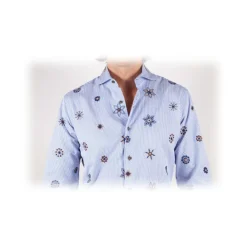 Poggianti 1958 Poggianti 1985 - Patterned Shirt with Soft Embroidery Collar - Handmade in Italy - New Luxury Exclusive Collection - Avvenice