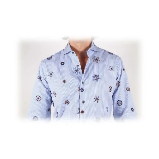 Poggianti 1958 Poggianti 1985 - Patterned Shirt with Soft Embroidery Collar - Handmade in Italy - New Luxury Exclusive Collection - Avvenice
