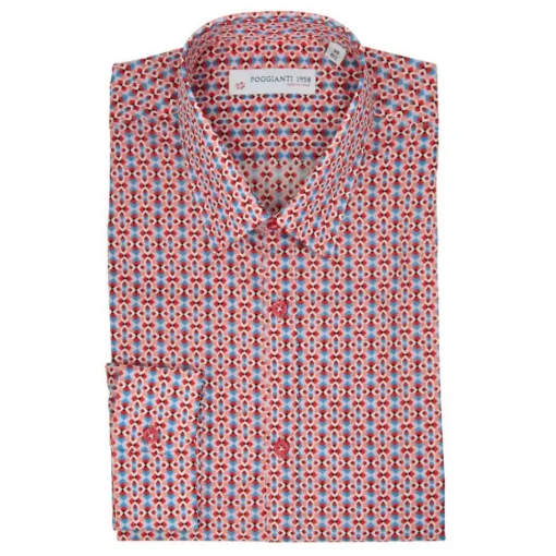 Poggianti 1958 Poggianti 1985 - Red Stiff Collar Patterned Shirt - Handmade in Italy - New Luxury Exclusive Collection - Avvenice^ Shirts