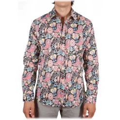 Poggianti 1958 Poggianti 1985 - Small Italian Collar Patterned Shirt - Handmade in Italy - New Luxury Exclusive Collection - Avvenice