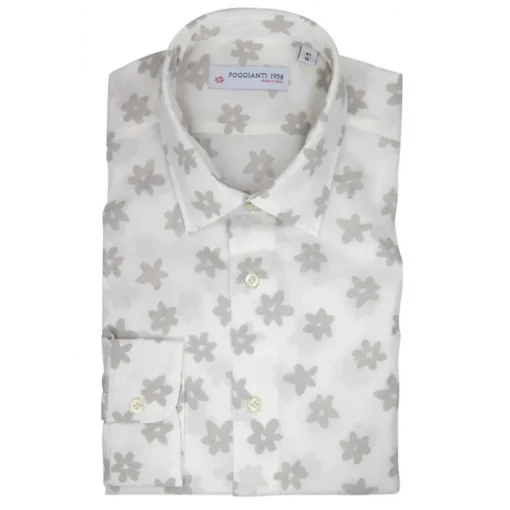 Poggianti 1958 Poggianti 1985 - White Floral Shirt with Soft Collar - Handmade in Italy - New Luxury Exclusive Collection - Avvenice