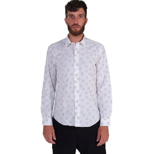 Poggianti 1958 Poggianti 1985 - White Floral Shirt with Soft Collar - Handmade in Italy - New Luxury Exclusive Collection - Avvenice