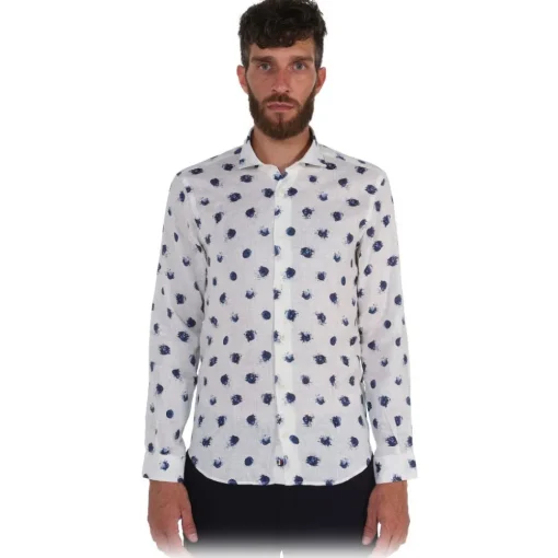 Poggianti 1958 Poggianti 1985 - White Soft Collar Patterned Shirt - Handmade in Italy - New Luxury Exclusive Collection - Avvenice^ Shirts