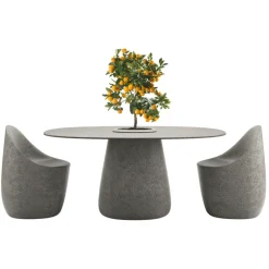 Qeeboo - Cobble Table 160 cm Stoneware Bucket - Grey Mix - Table by Elisa Giovannoni - Furnishing - Home - Avvenice