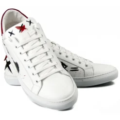 Snob Sneakers - Black Rose By Samantha - Sneakers - White Leather - Handmade in Italy - Luxury Exclusive Collection - Avvenice