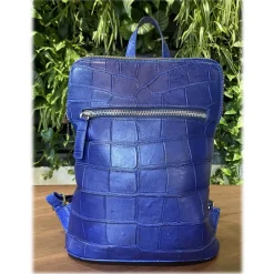Su\u00e8i Suèi - Backpack of Crocodile Leather - Blue - Handmade in Italy - Luxury Exclusive Collection - Avvenice