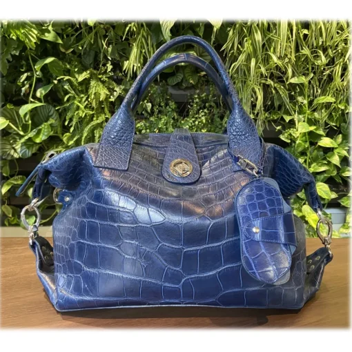 Su\u00e8i Suèi - Bag of Crocodile Leather - Blue - Handmade in Italy - Luxury Exclusive Collection - Avvenice^ Bags