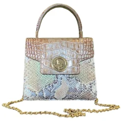 Su\u00e8i Suèi - Bag of Medium Size of Python & Crocodile Leather - Beige - Handmade in Italy - Luxury Exclusive Collection - Avvenice
