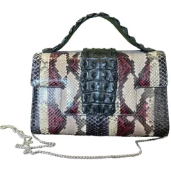 Su\u00e8i Suèi - Bag of Medium Size of Python & Crocodile Leather - Black - Handmade in Italy - Luxury Exclusive Collection - Avvenice^ Bags