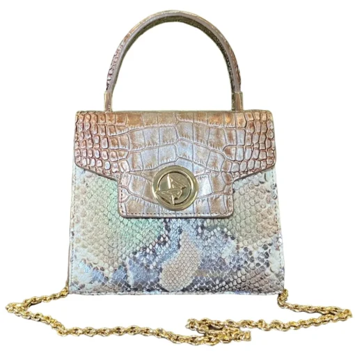 Su\u00e8i Suèi - Bag of Medium Size of Python & Crocodile Leather - Beige - Handmade in Italy - Luxury Exclusive Collection - Avvenice