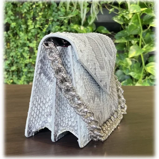 Su\u00e8i Suèi - Bag of Medium Size of Python Leather - Grey - Handmade in Italy - Luxury Exclusive Collection - Avvenice
