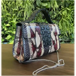 Su\u00e8i Suèi - Bag of Medium Size of Python & Crocodile Leather - Black - Handmade in Italy - Luxury Exclusive Collection - Avvenice^ Bags