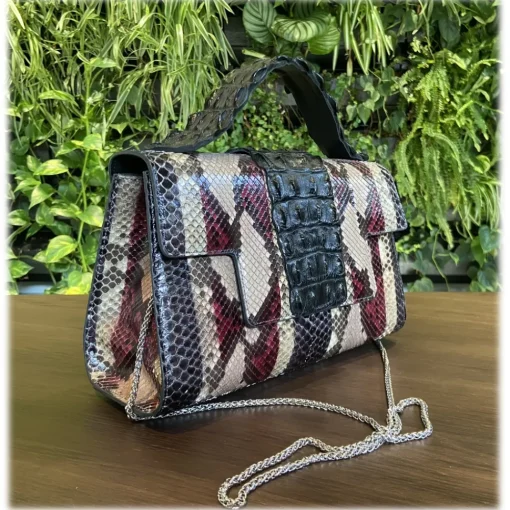 Su\u00e8i Suèi - Bag of Medium Size of Python & Crocodile Leather - Black - Handmade in Italy - Luxury Exclusive Collection - Avvenice^ Bags