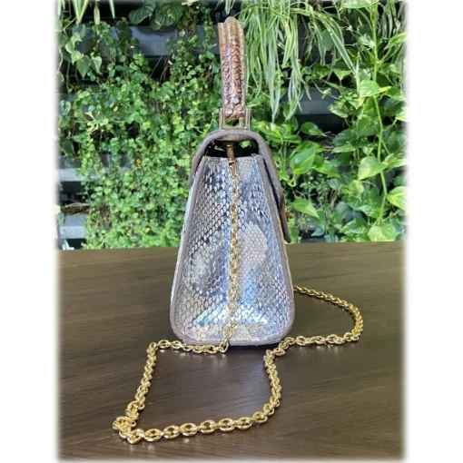 Su\u00e8i Suèi - Bag of Medium Size of Python & Crocodile Leather - Beige - Handmade in Italy - Luxury Exclusive Collection - Avvenice