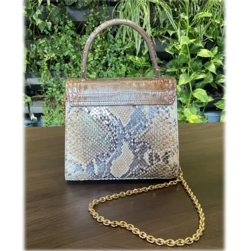Su\u00e8i Suèi - Bag of Medium Size of Python & Crocodile Leather - Beige - Handmade in Italy - Luxury Exclusive Collection - Avvenice