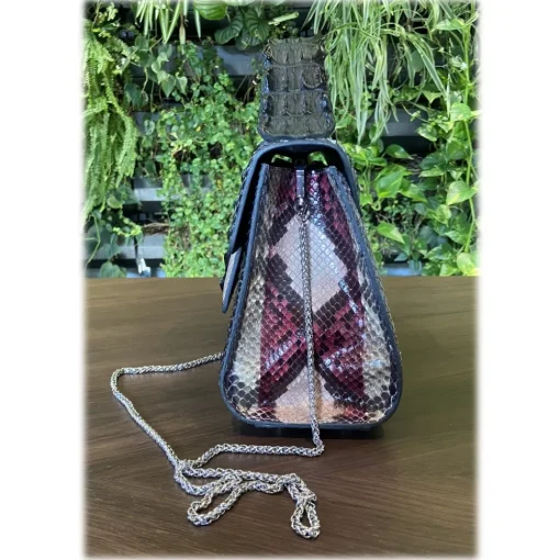 Su\u00e8i Suèi - Bag of Medium Size of Python & Crocodile Leather - Black - Handmade in Italy - Luxury Exclusive Collection - Avvenice^ Bags