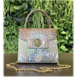 Su\u00e8i Suèi - Bag of Medium Size of Python & Crocodile Leather - Beige - Handmade in Italy - Luxury Exclusive Collection - Avvenice