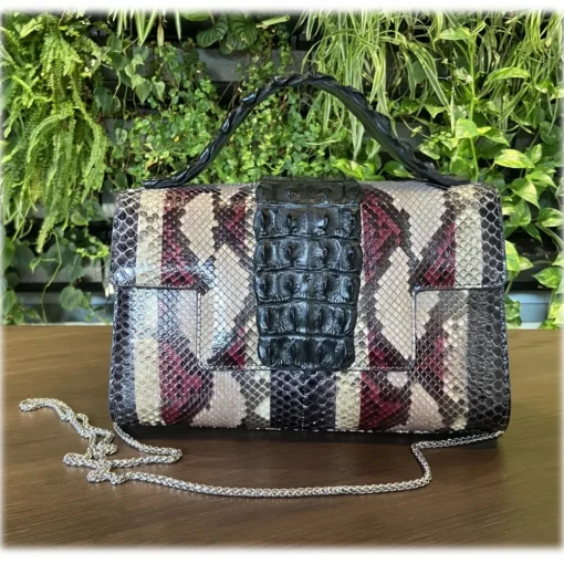 Su\u00e8i Suèi - Bag of Medium Size of Python & Crocodile Leather - Black - Handmade in Italy - Luxury Exclusive Collection - Avvenice^ Bags