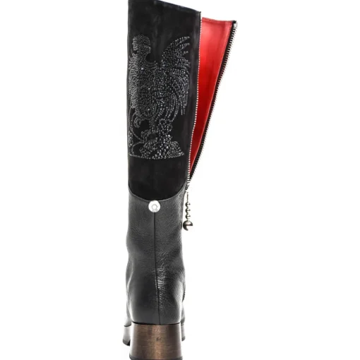 Su\u00e8i Suèi - Black Boots with Rhinestone Rooster - Black - Dark Brown - Handmade in Italy - Luxury Exclusive Collection - Avvenice^ Shoes