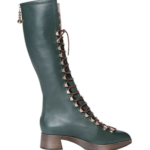 Su\u00e8i Suèi - High Lace-Ups Boots with Setters Art Printing - Handmade in Italy - Luxury Exclusive Collection - Avvenice