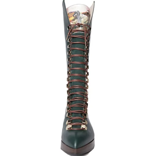 Su\u00e8i Suèi - High Lace-Ups Boots with Setters Art Printing - Handmade in Italy - Luxury Exclusive Collection - Avvenice