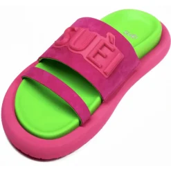 Su\u00e8i Suèi - Slippers of Suede Fuxia and Green - Handmade in Italy - Luxury Exclusive Collection - Avvenice^ Shoes