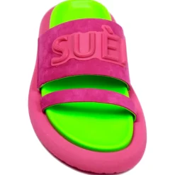 Su\u00e8i Suèi - Slippers of Suede Fuxia and Green - Handmade in Italy - Luxury Exclusive Collection - Avvenice^ Shoes