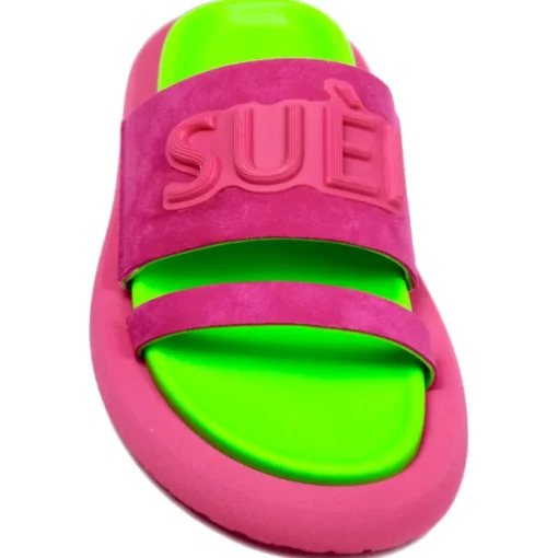 Su\u00e8i Suèi - Slippers of Suede Fuxia and Green - Handmade in Italy - Luxury Exclusive Collection - Avvenice^ Shoes