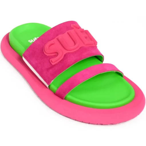 Su\u00e8i Suèi - Slippers of Suede Fuxia and Green - Handmade in Italy - Luxury Exclusive Collection - Avvenice^ Shoes