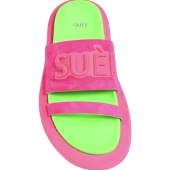 Su\u00e8i Suèi - Slippers of Suede Fuxia and Green - Handmade in Italy - Luxury Exclusive Collection - Avvenice^ Shoes