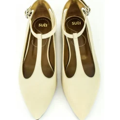Su\u00e8i Suèi - T-bar Ballerina of Beige Calf - Handmade in Italy - Luxury Exclusive Collection - Avvenice^ Shoes