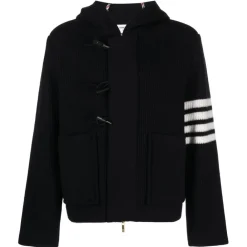 Thom Browne - Boiled Wool Half Cardigan Stitch Hooded 4-Bar Duffle Jacket - Exclusive Luxury Collection - Avvenice