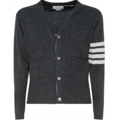 Thom Browne - Dark Grey 4-Bar Cardigan - Exclusive Luxury Collection - Avvenice^ Knitwears