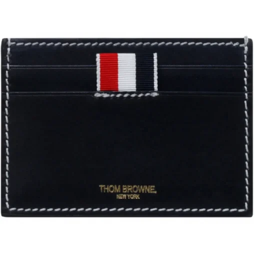Thom Browne - Navy RWB Tab Leather Cardholder - Exclusive Luxury Collection - Avvenice