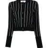 Thom Browne - Pinstripe Jacquard Cropped Crew Neck Cardigan - Exclusive Luxury Collection - Avvenice