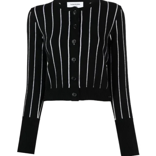 Thom Browne - Pinstripe Jacquard Cropped Crew Neck Cardigan - Exclusive Luxury Collection - Avvenice