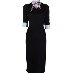 Thom Browne - V Neck Pleated Botton Dress Combo - Exclusive Luxury Collection - Avvenice