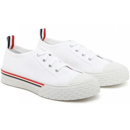 Thom Browne - White Cotton Stripe Trim Sneakers - Exclusive Luxury Collection - Avvenice^ Shoes