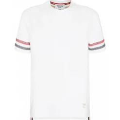 Thom Browne - White Cotton Tri Colour Striped Knit T-Shirt - Exclusive Luxury Collection - Avvenice